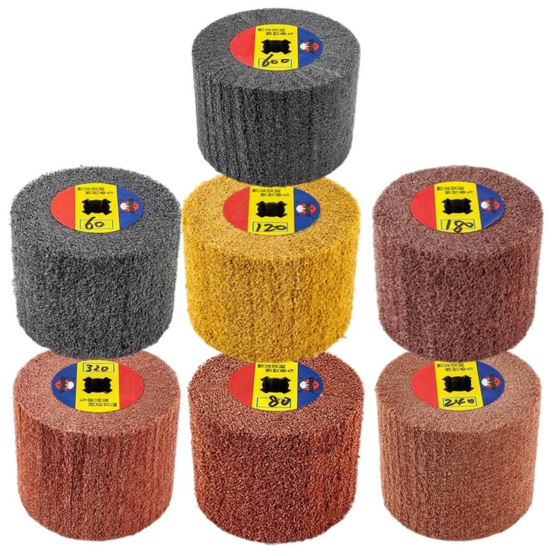 JONAS C 7 Pack Non Woven Wire Abrasive Drawing Polishing Burnishing Wheel Flap Brush 120mm x 100mm for Surface Treatment Stainless Steel, Aluminum, Copper, Metal, Grit: 60# 80# 120# 180# 240# 320# 600# - Image 5